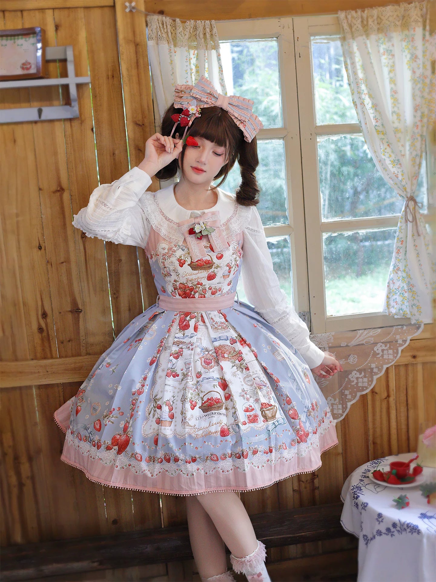 Strawberry Manor - Printed Sweet Lolita JSK Dress, Box Pleats 45025:832893