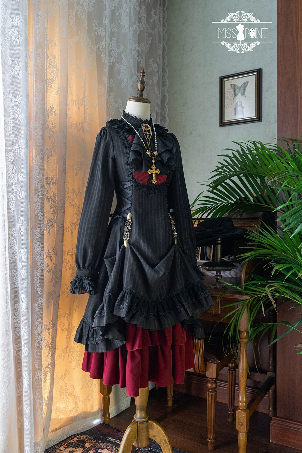Miss Point - Perintz Manor - Gothic Lolita OP Long Sleeve Retro Lolita Dress 39904:642814