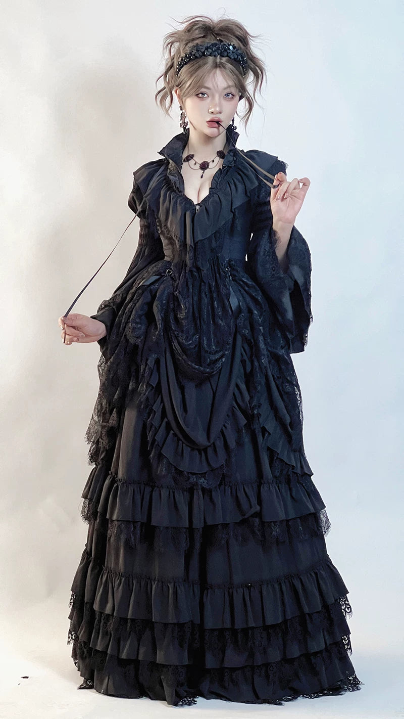 Amala - Long Gothic Lolita Petticoat, Tiered Hem 44430:808110