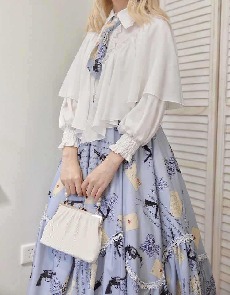 VTGDOLL - World War II love letter - Elegant Lolita Shirt and Lolita Painted SK S cloak shirt white