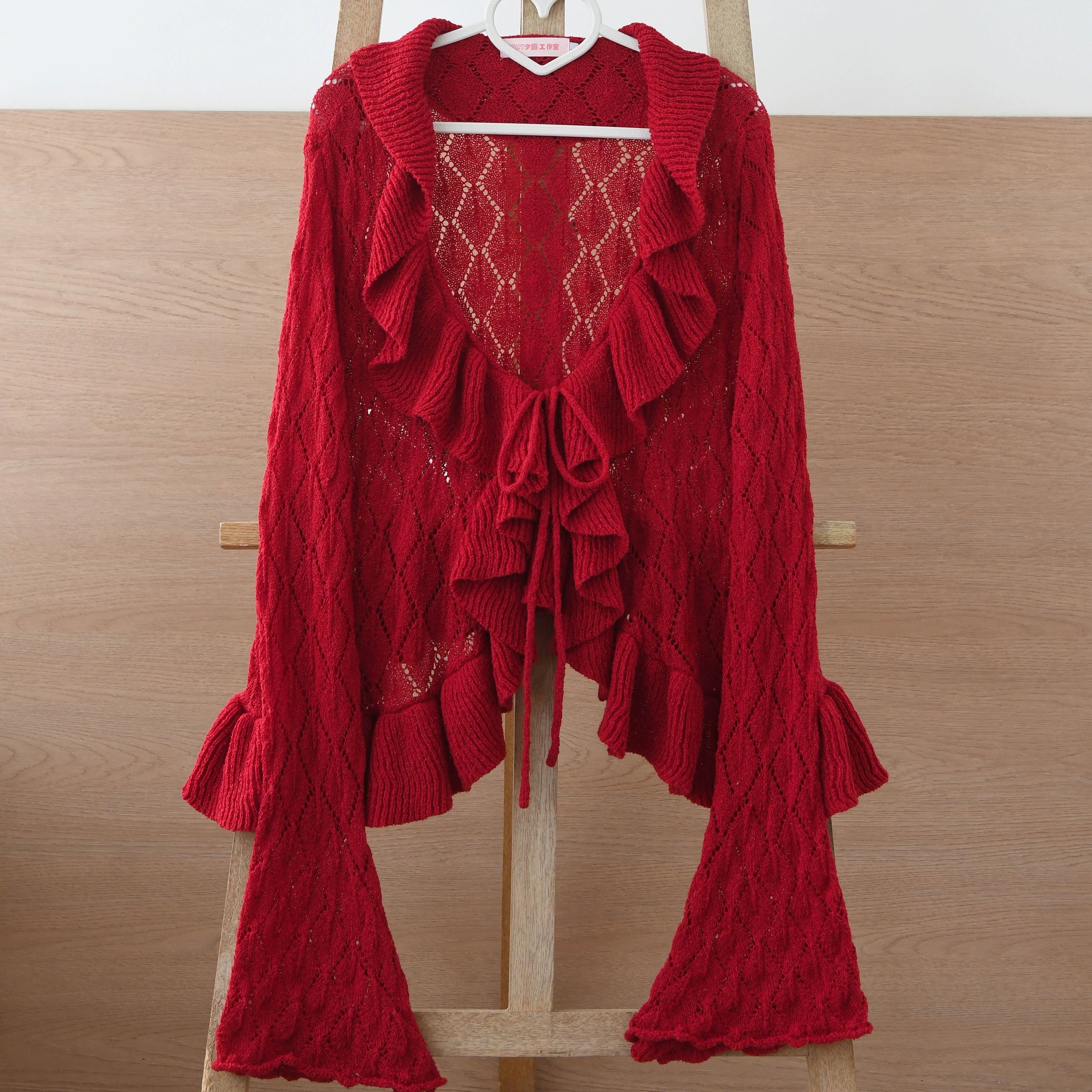 MIST - Sunset Bouquet - Elegant Lolita Cardigan, Flounce Hem (Red / L M S) 43794:785613