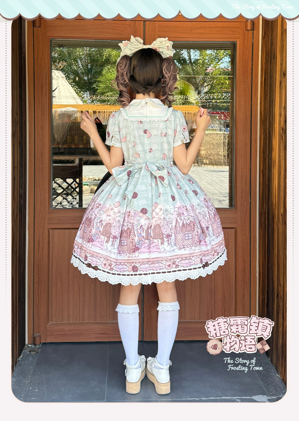 The Story of Frosting Town - Kawaii Lolita Print Dress, Detachable Apron 44387:806526