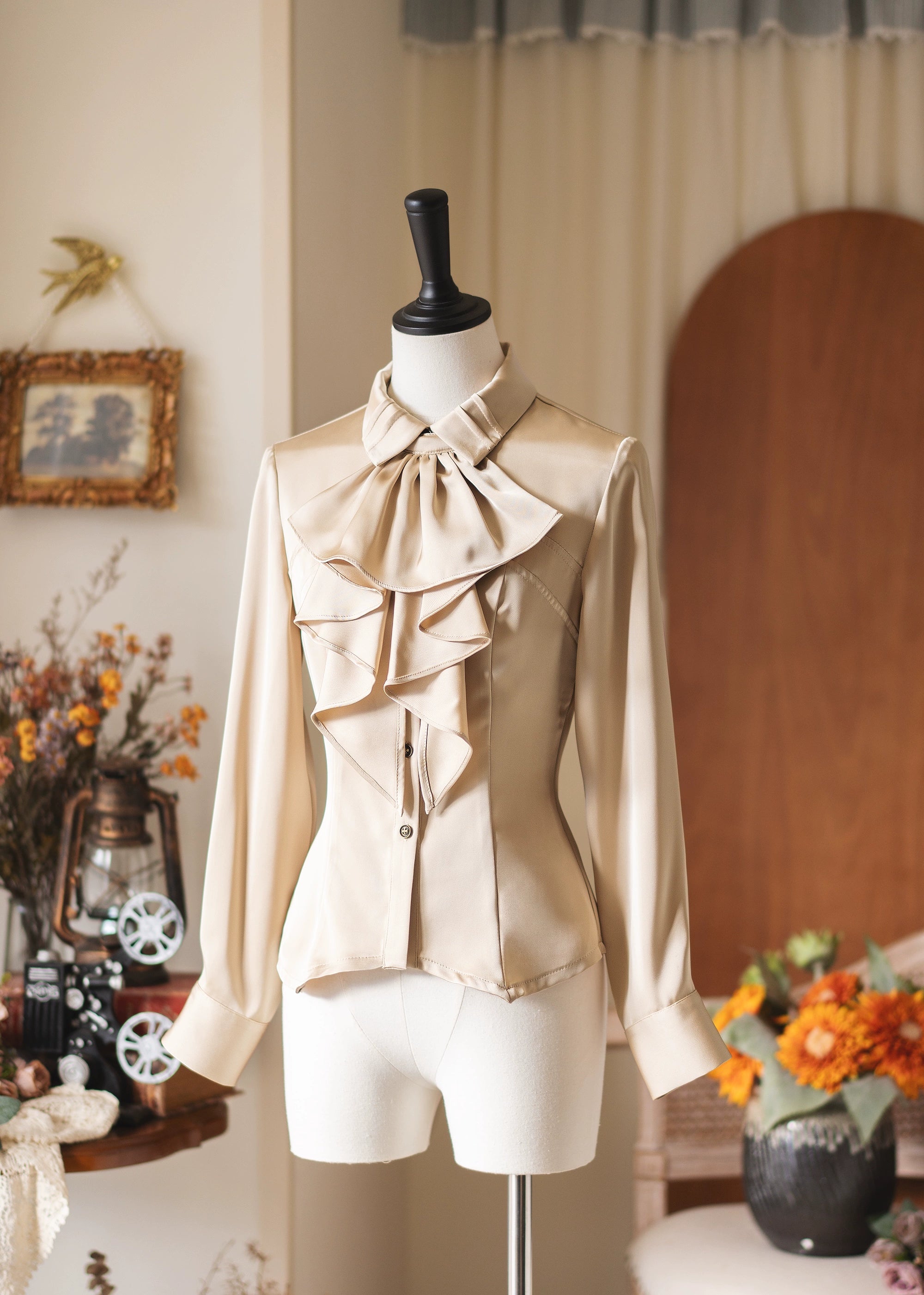 Forest Wardrobe - Forest Dew - Elegant Lolita Slim Fit Shirt, Detachable Jabot (2XL L M S XL) 44189:798226