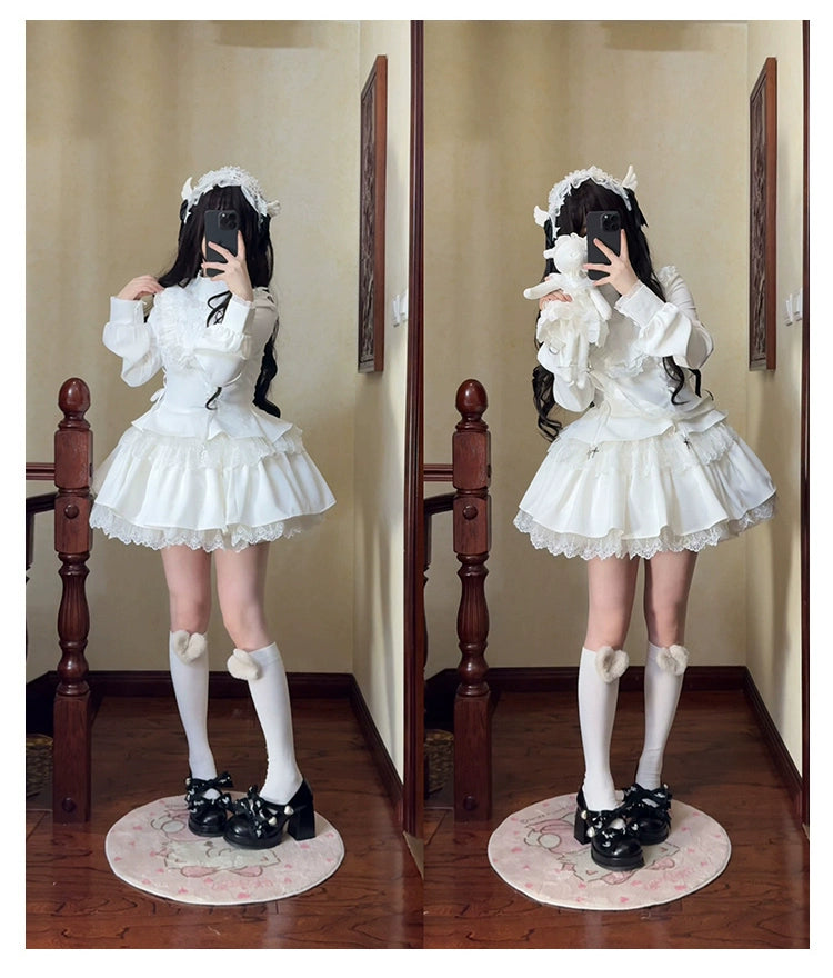 With Puji - Doki - Twin Lolita OP Black/White Goth Dress with Pocketed Shorts