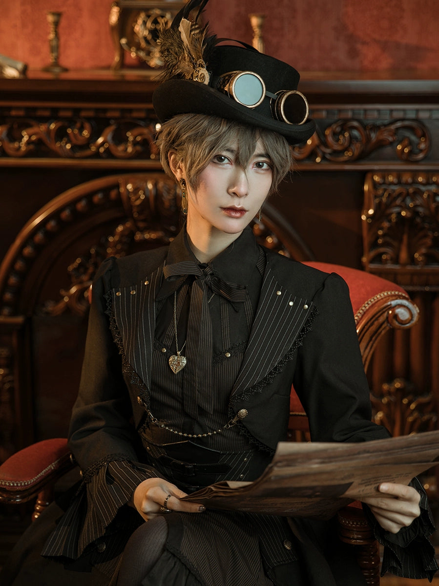 (BFM)Mr. Yi's Steam Continent~Gothic Lolita Cardigan Long Sleeve Black Short Jacket   