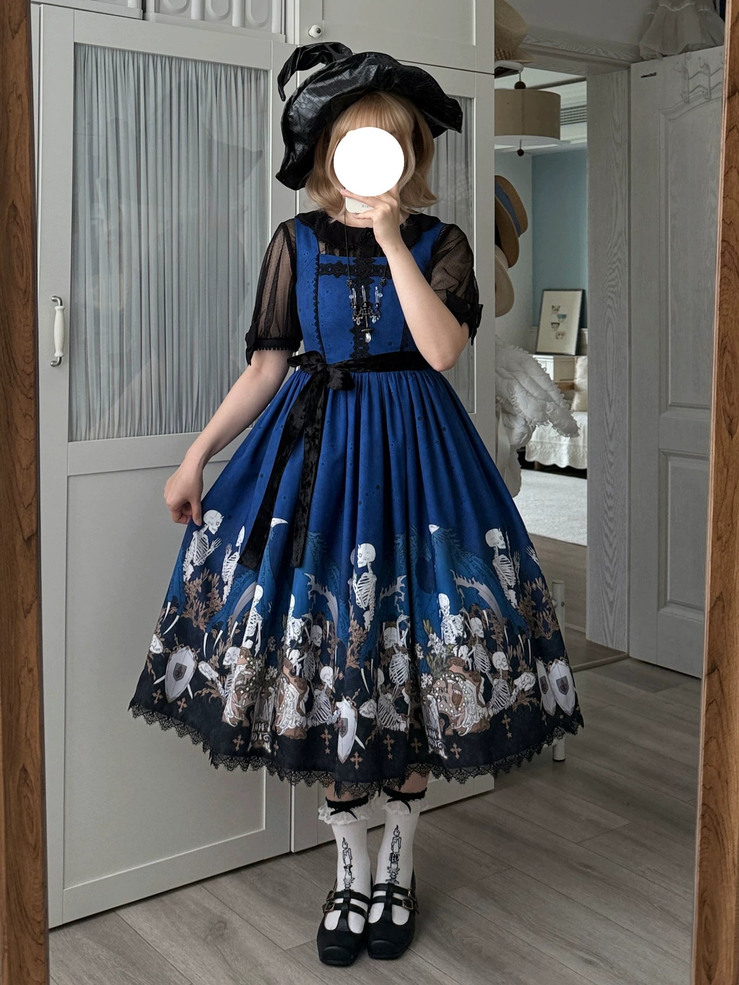 Dragon Bone Lily - Vintage Gothic Lolita Dragon & Skeleton Print JSK Dress 45283:844464