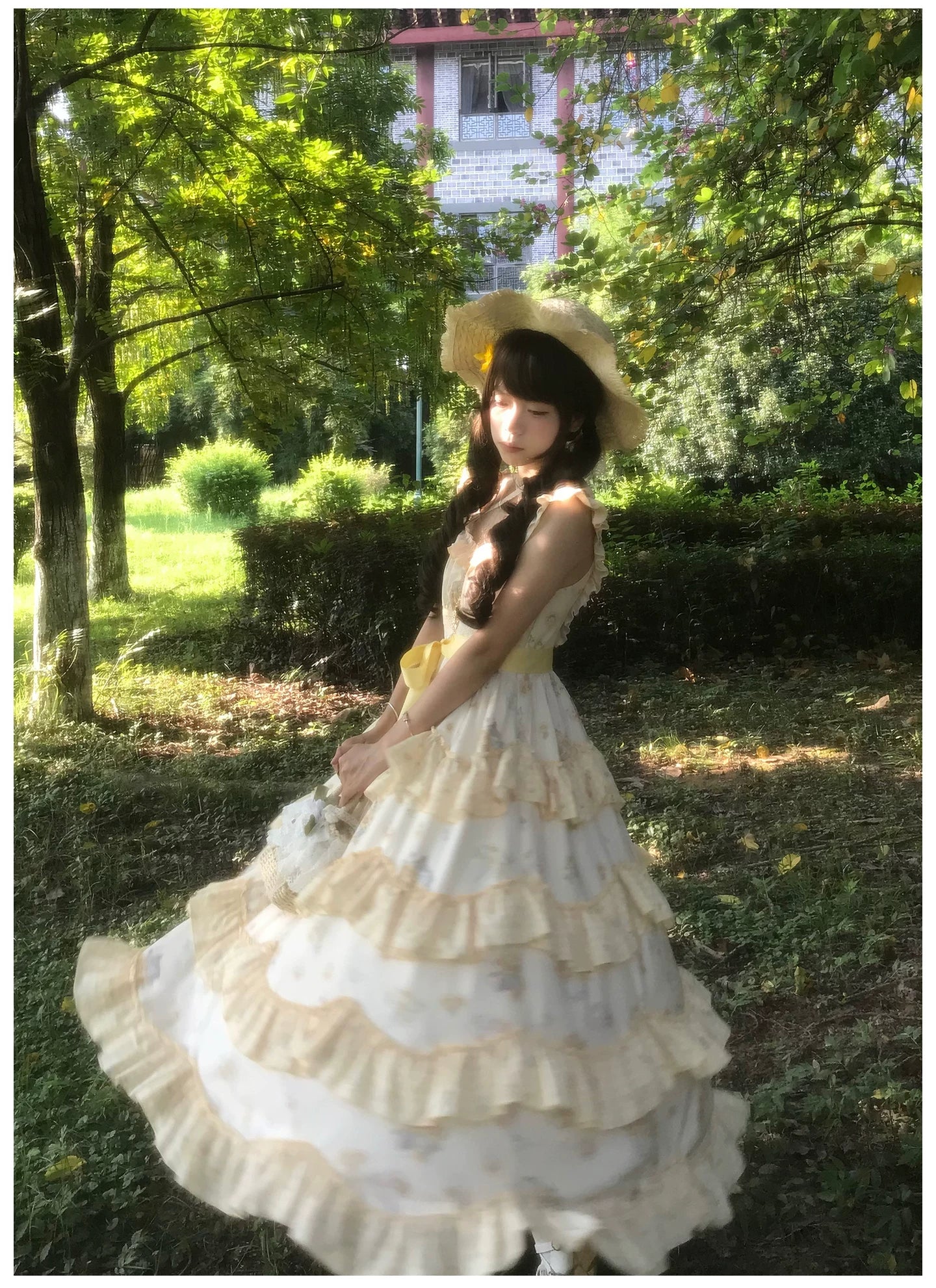 Small Sunflower - Classic Lolita Sunflower Printed JSK Dress, Tiered Hem 45740:860900