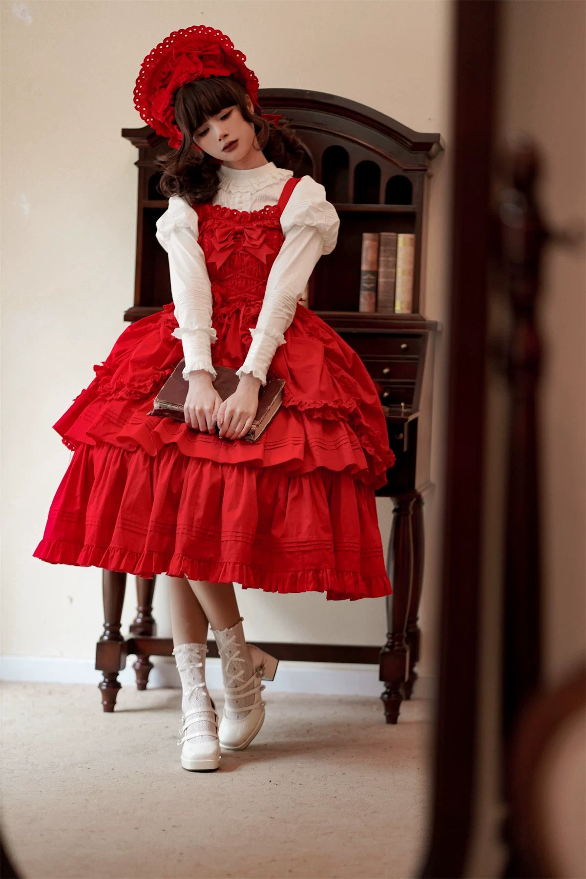 Cotton Gothic Lolita Long JSK, Drawn-up Hem