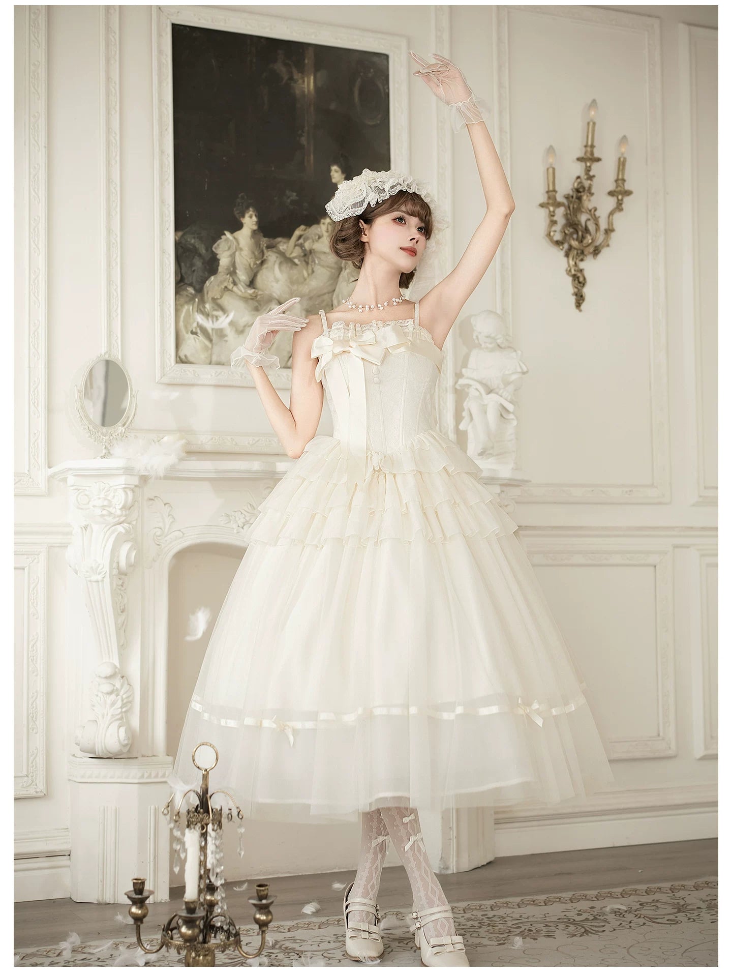 MistKiss Lily - Classic Lolita Tiered Hem JSK Dress, Fishbone Waist 45318:853785