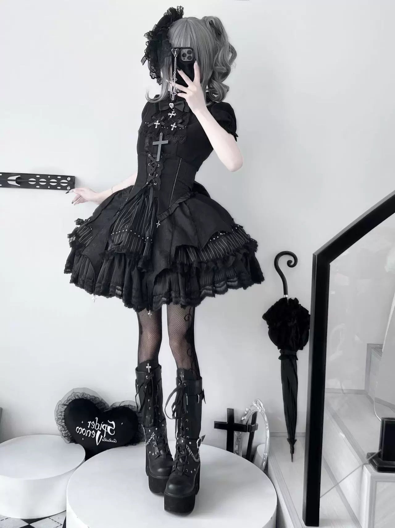 Twilight Song - Trace Bone - Black Gothic Lolita SK & Waist Cincher 43719:784295