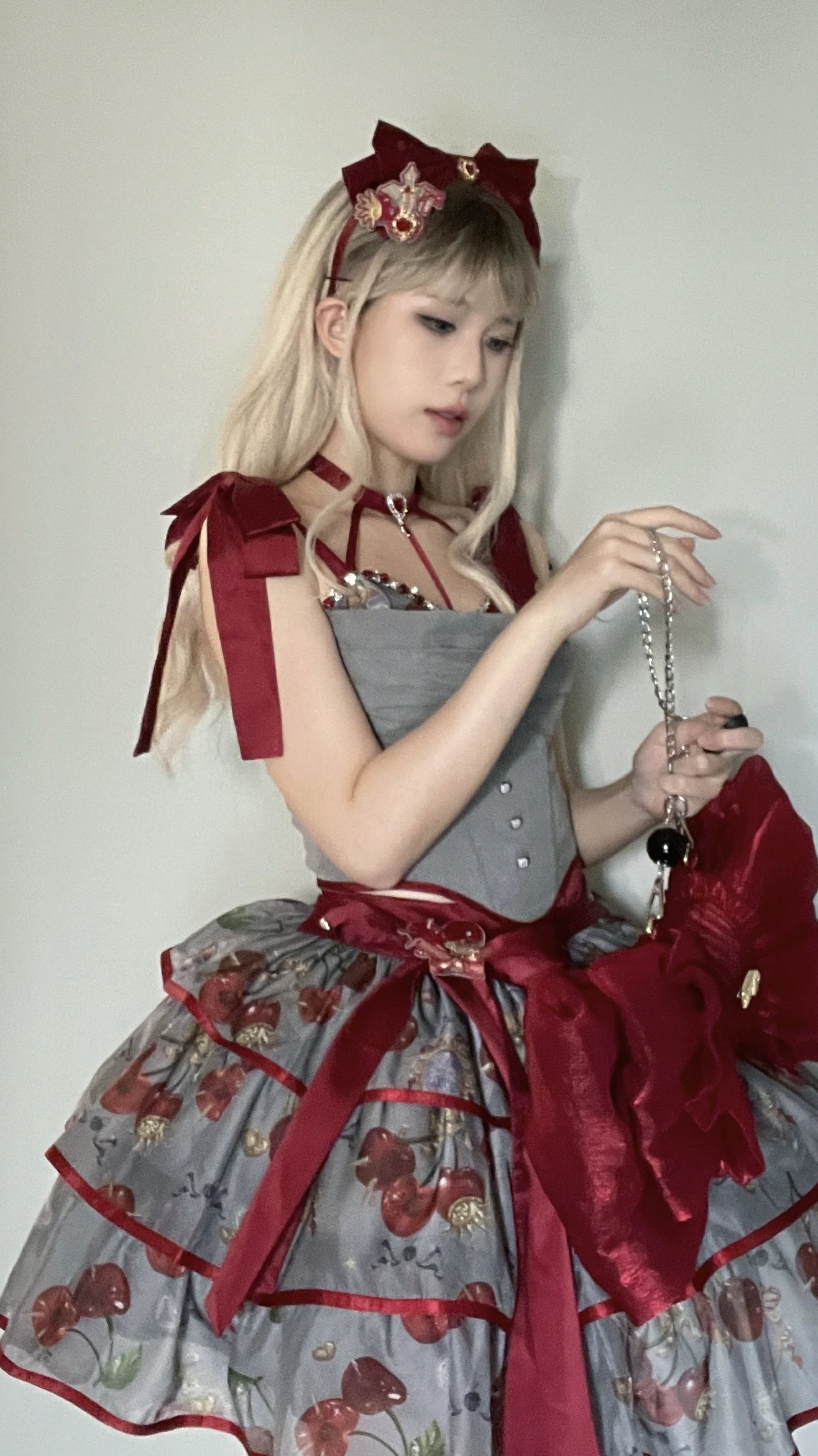 (Buy for me)Gloaming~Sweet Lolita Cherry print Short Sleeve OP and SK Set 28840:322678