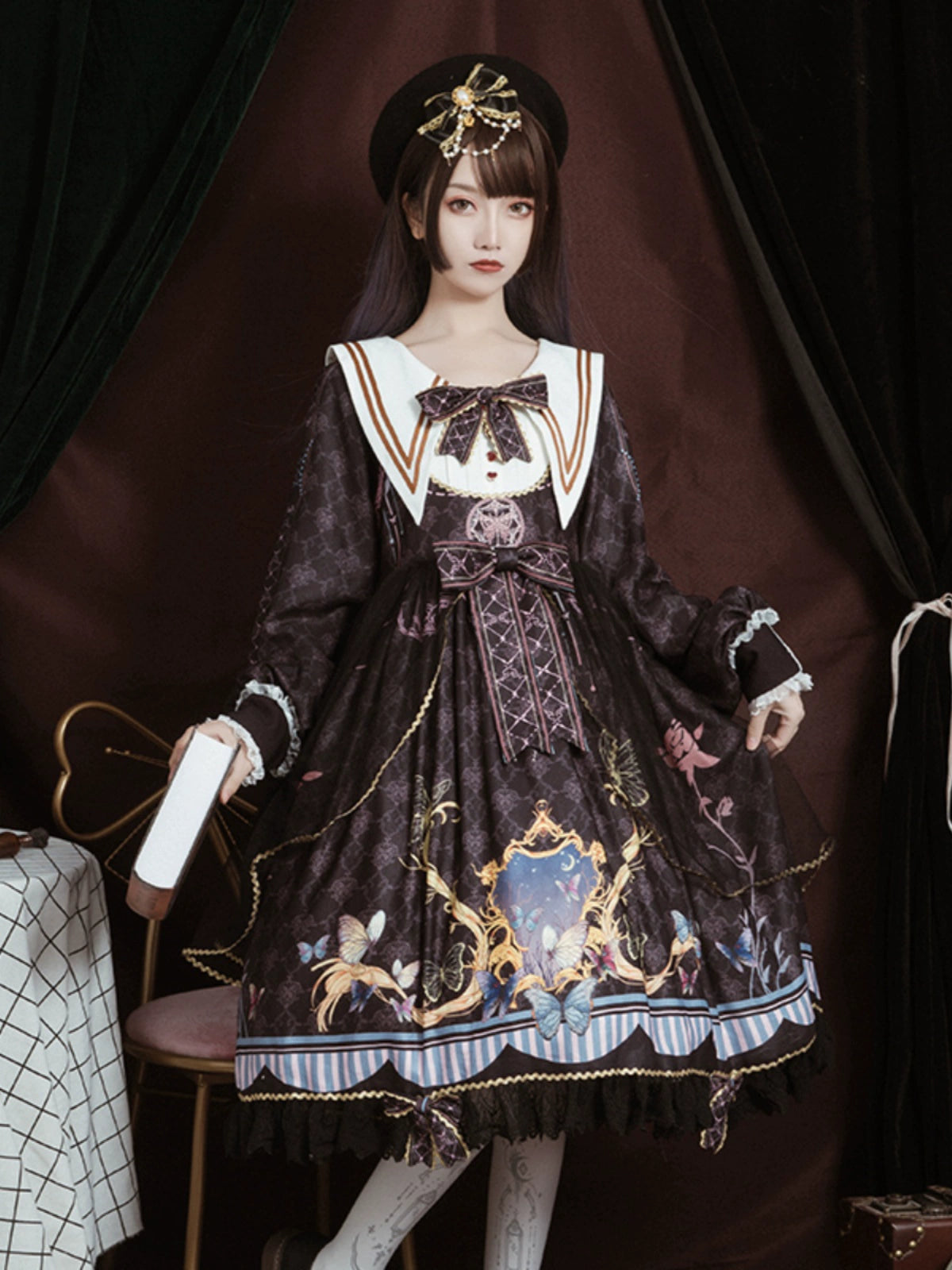 OCELOT - Classic Lolita OP Sailor Collar Elegant Lolita Dress Black S