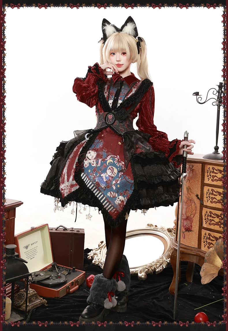Werewolf Slayer - Gothic Lolita Shirt & Suspender SK Dress Set, Tiered Skirt 44541:811977
