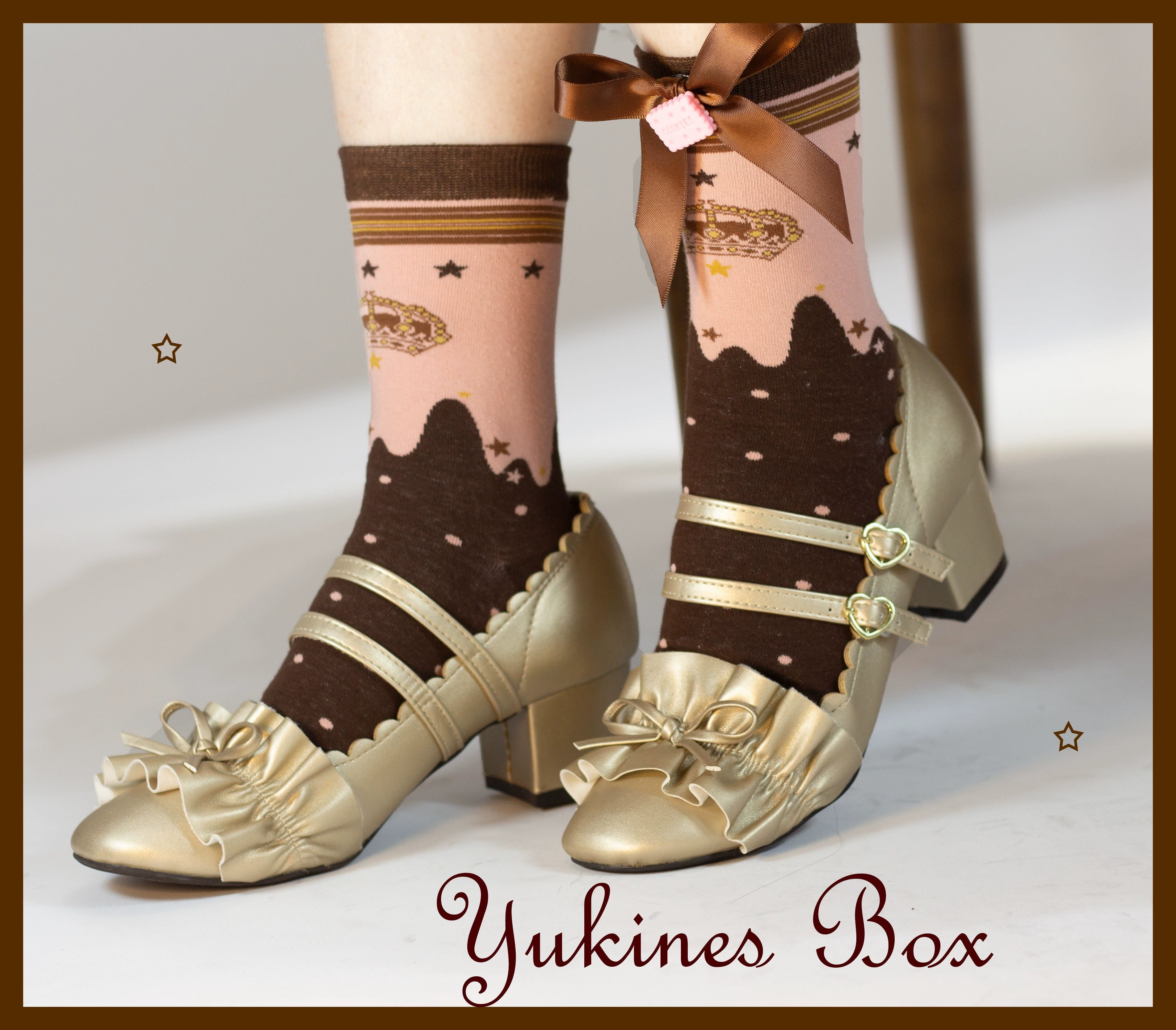 Yukines Box - Retro Lolita Chocolate Color Cotton Socks short socks pink-chocolate color