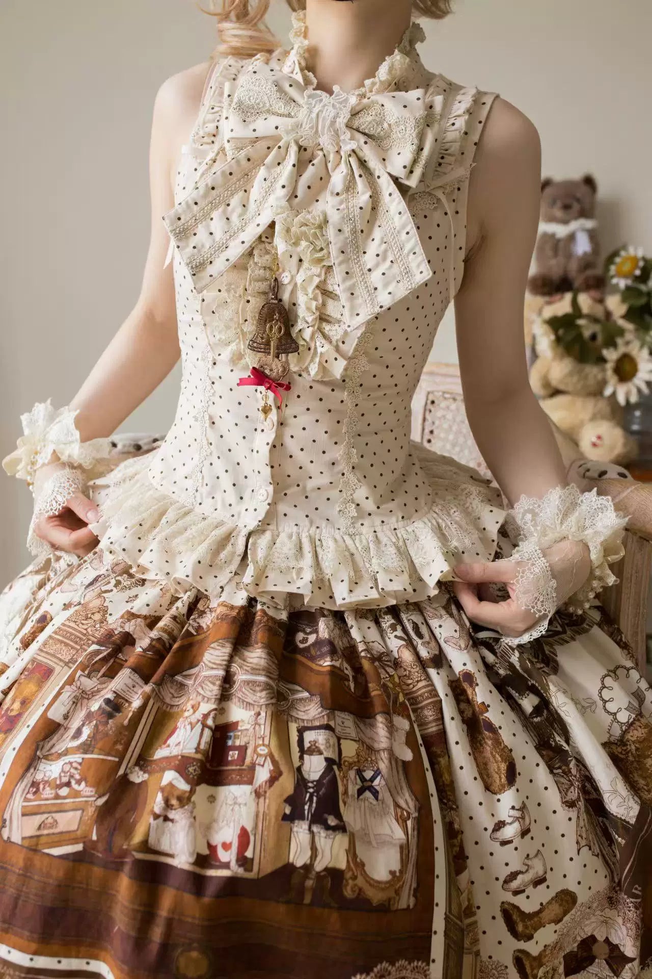 Little Bear Workshop - Cotton Sweet Lolita JSK & OP Dress, Printed Bodice