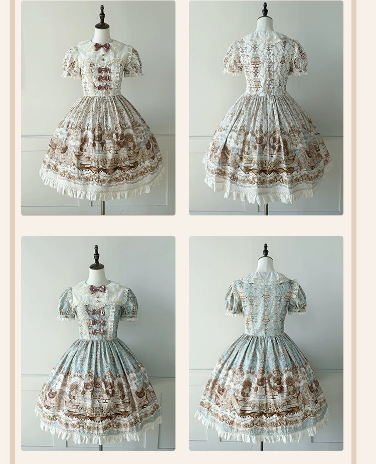 Wendy's Wardrobe - Macaron Bear - Cotton Kawaii Lolita Dress Suit, Bear & Dessert Print (Ivory / L M S XL) 43550:779073