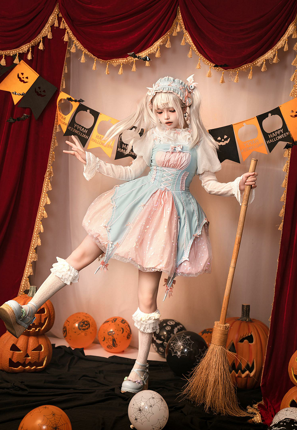 Lemon Honey - Halloween Gothic Lolita Jumper Dress, Pumpkin-inspired Dress 39230:629452