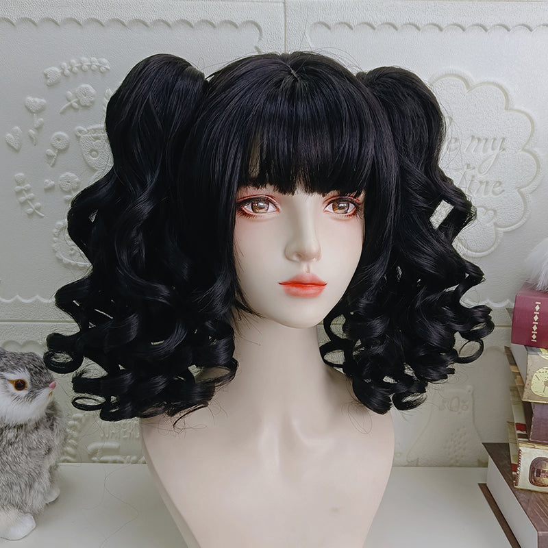 RainbowMe~Sweet Lolita Wig Long Curly Ponytail Multicolor black  