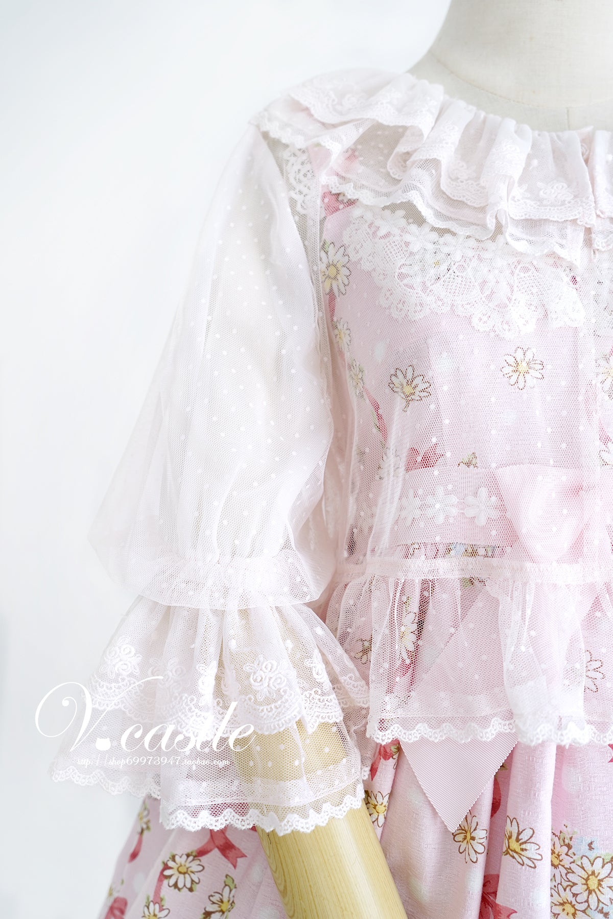 Vcastle~Flower and Letter~Sweet Lolita Lace Dot Print Blouse   