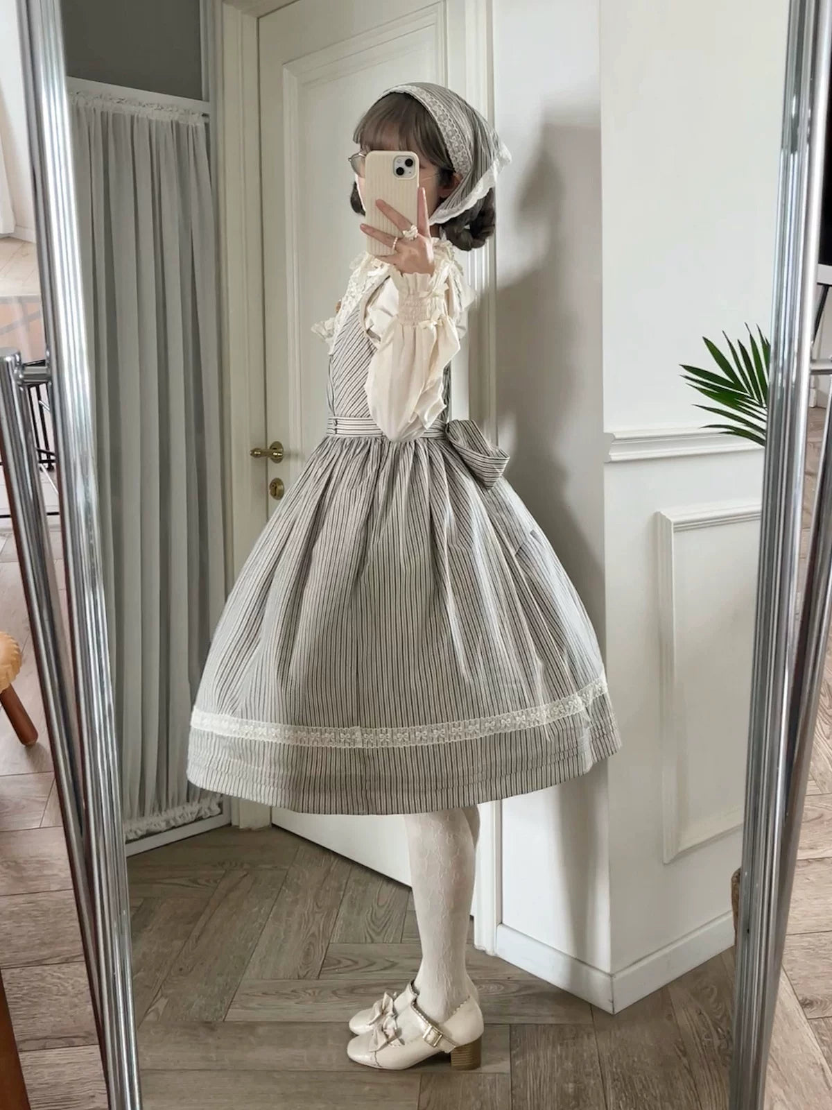 Stripe Minuet - Classic Lolita Striped JSK Dress, Embroidered Neckline 45317:844798