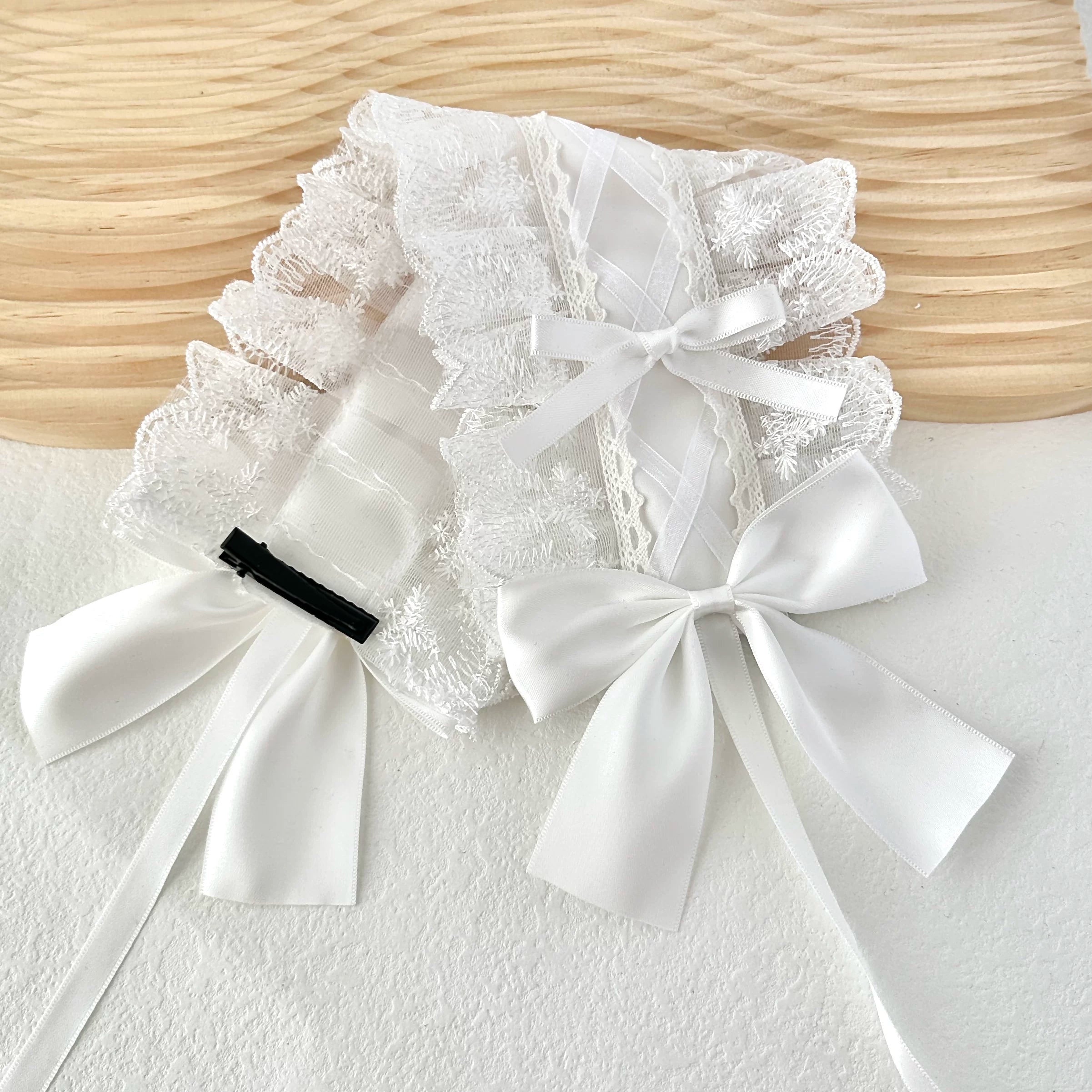 Sweet Lolita Lace Headbands, Ribbon & Bow White lace with white bow headband