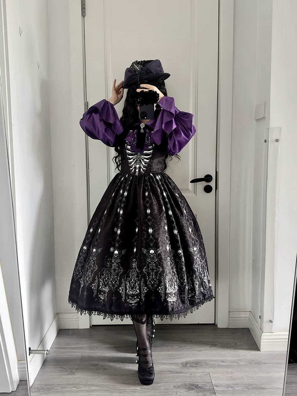 Moonnight Return - Gothic Lolita JSK Dress, Skeleton & Cross Print 44638:816247