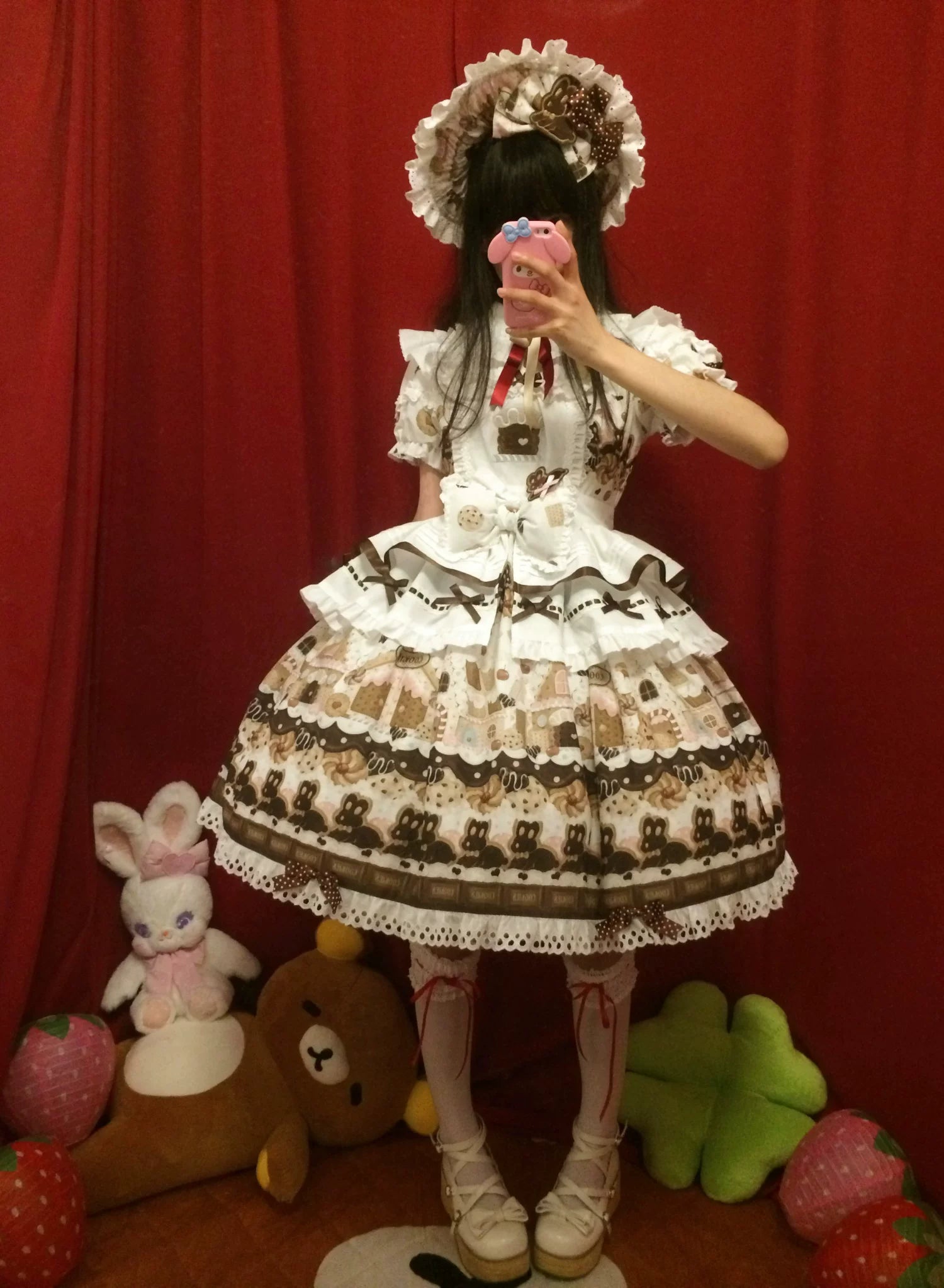 Bunny Gingerbread House - Kawaii Lolita Printed OP Dress with Bows 45275:843192