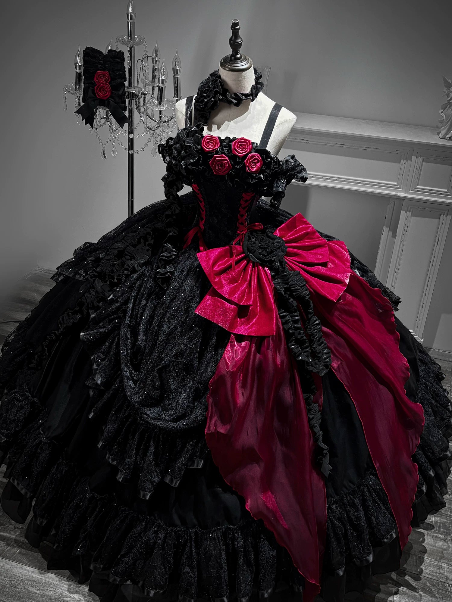 Silent Manor - Gothic Lolita Wedding Corset JSK Dress, Lift-Up Hem