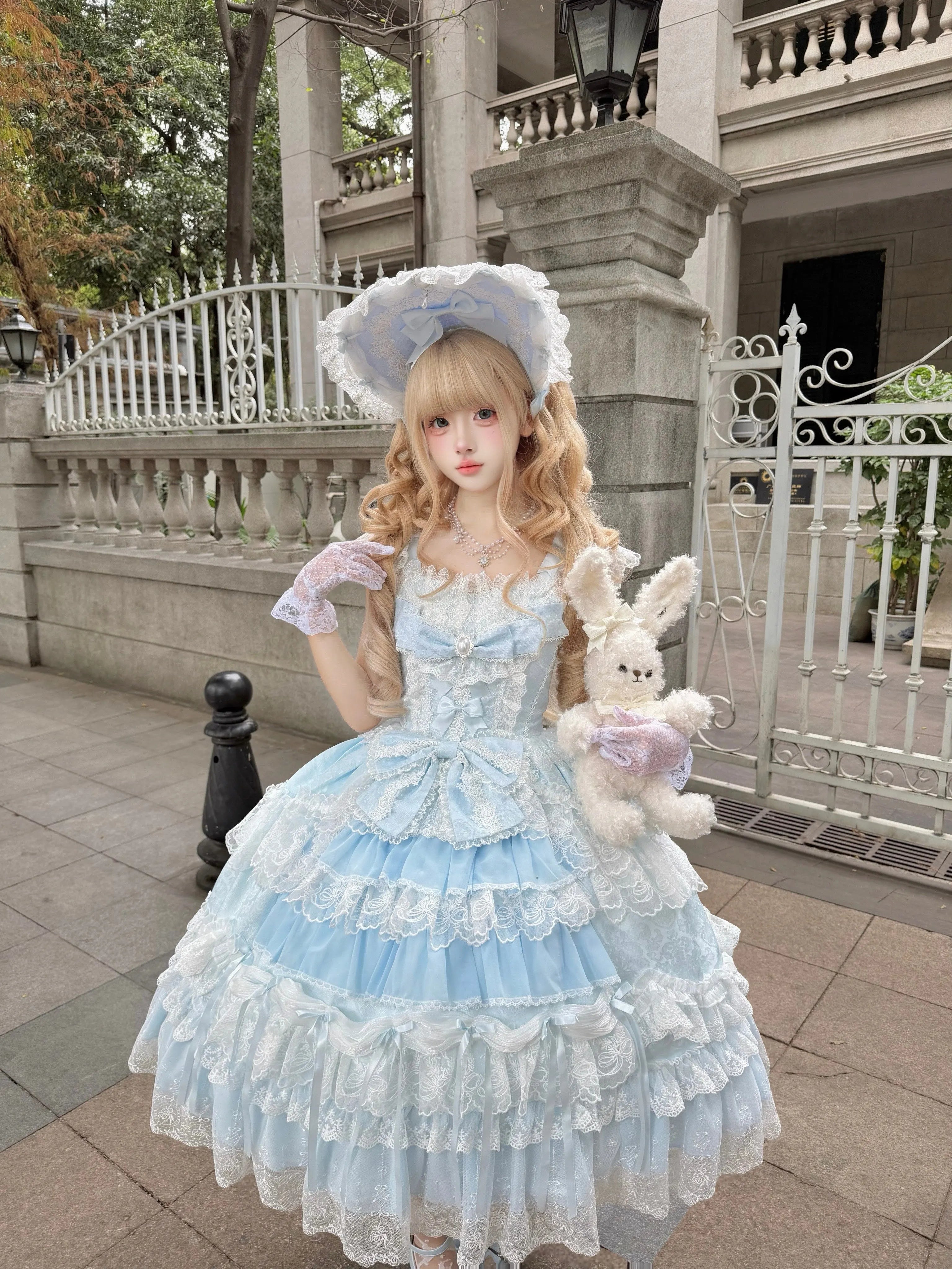 Eternal Floral Whisper - Sweet Lolita Tiered JSK Dress with Lace 45601:854628
