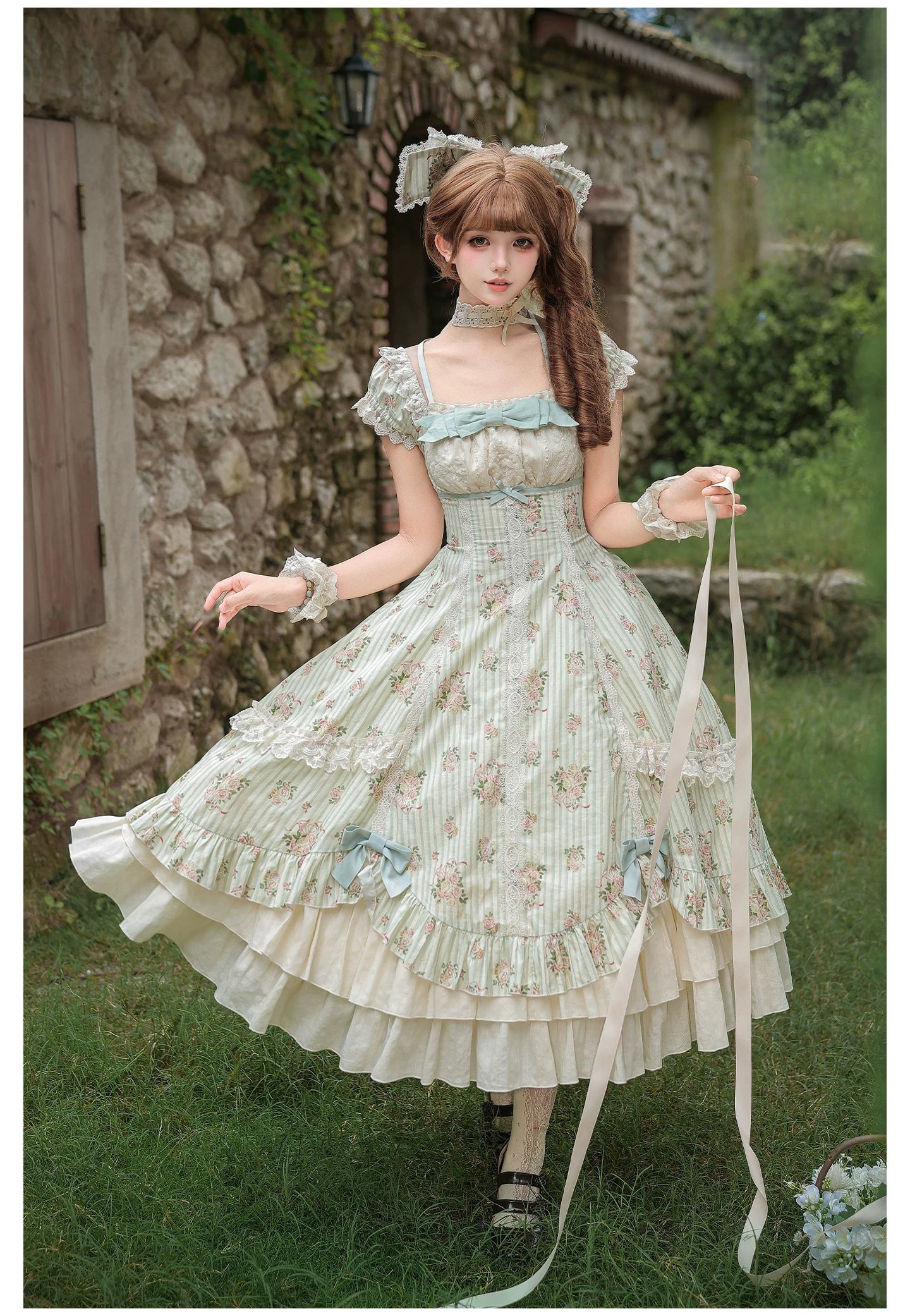 Meeting Austen - Cotton Classic Lolita Rose Printed OP Dress 45736:860038