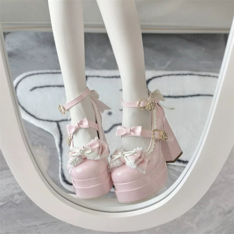 Dreamy Butterfly - Sweet Lolita Round Toe Heel Shoes, Bows & Ruffles 45139:835955