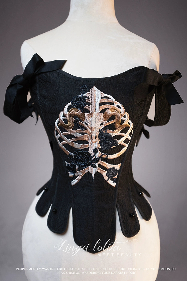 Lingxi Lolita - Bone island Gothic Lolita Corset Goth Blouse Skirt Set