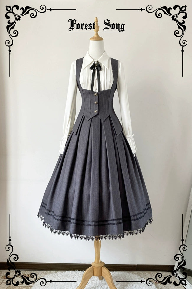 Forest Song - Griffin's Appointment - Vintage Lolita Vest Swallow Tail Vest S Gray Vest (in stock)