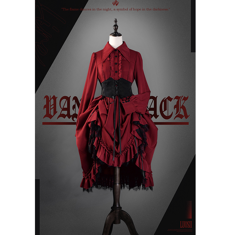 Bloodlust Banquet - Color-Block Gothic Lolita Dress, Lifted Hem (L M S XL) 44429:807940