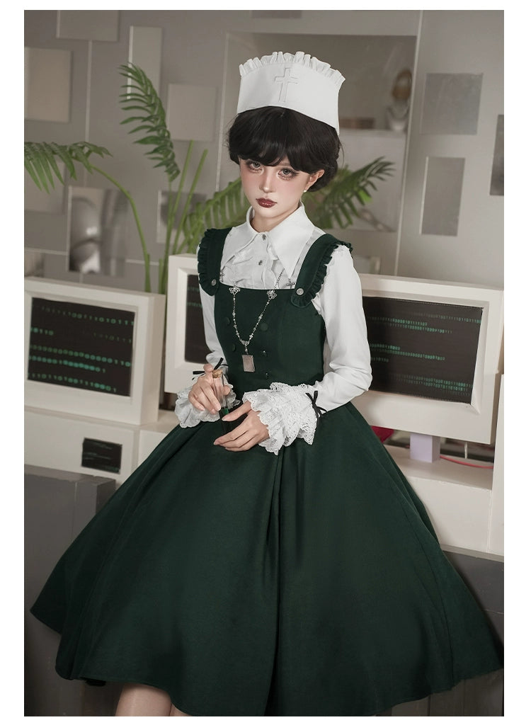 With PUJI - Letter and Poetry · Abyss Clinic - Gothic Lolita Green Dress Set 43929:789728