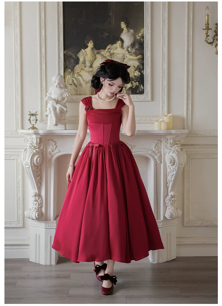 For Beloved - Classic Lolita Satin JSK Dress Set, Fishbone Waist