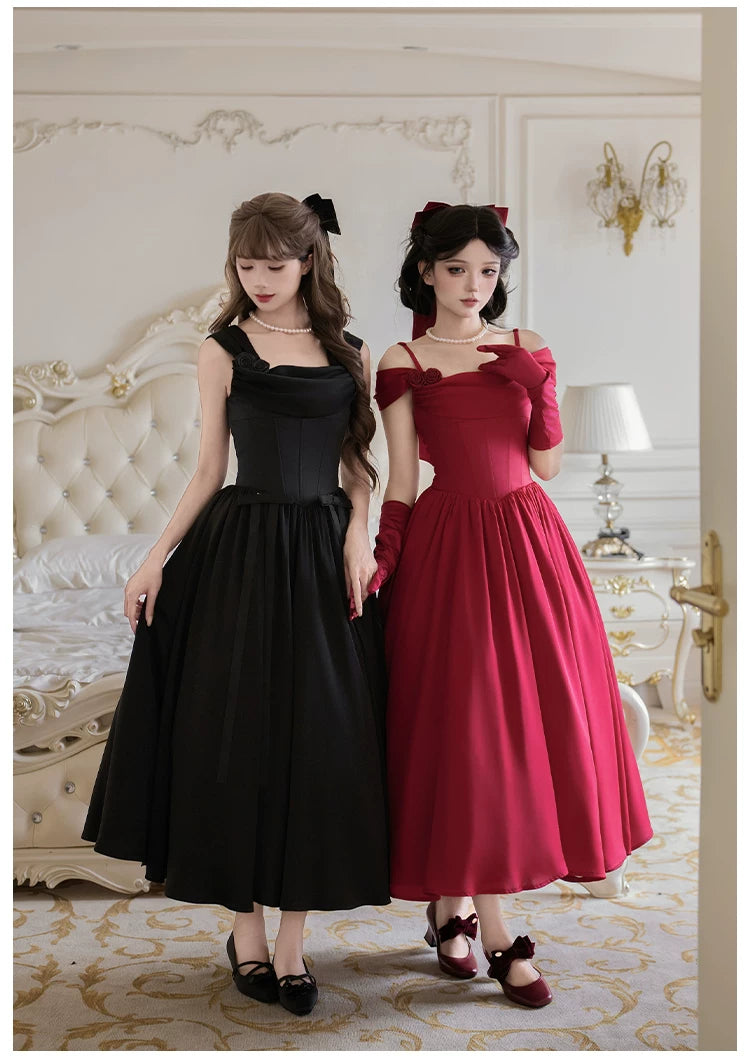 For Beloved - Classic Lolita Satin JSK Dress Set, Fishbone Waist