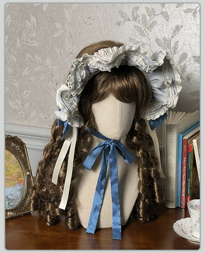 Alice Girl - Sea Salt Fairytale - Sweet Lolita Headdress Built-in Wire BNT and Bow KC Blue BNT Only