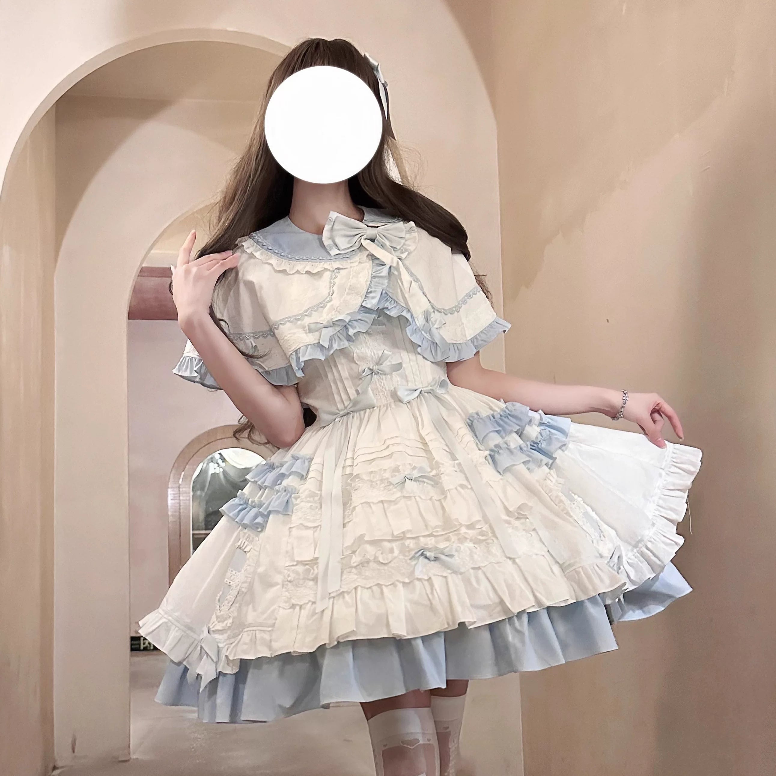 Showcase Doll - Doll-Like Sweet Lolita JSK Dress, Flounce Hem Cape 44446:808584
