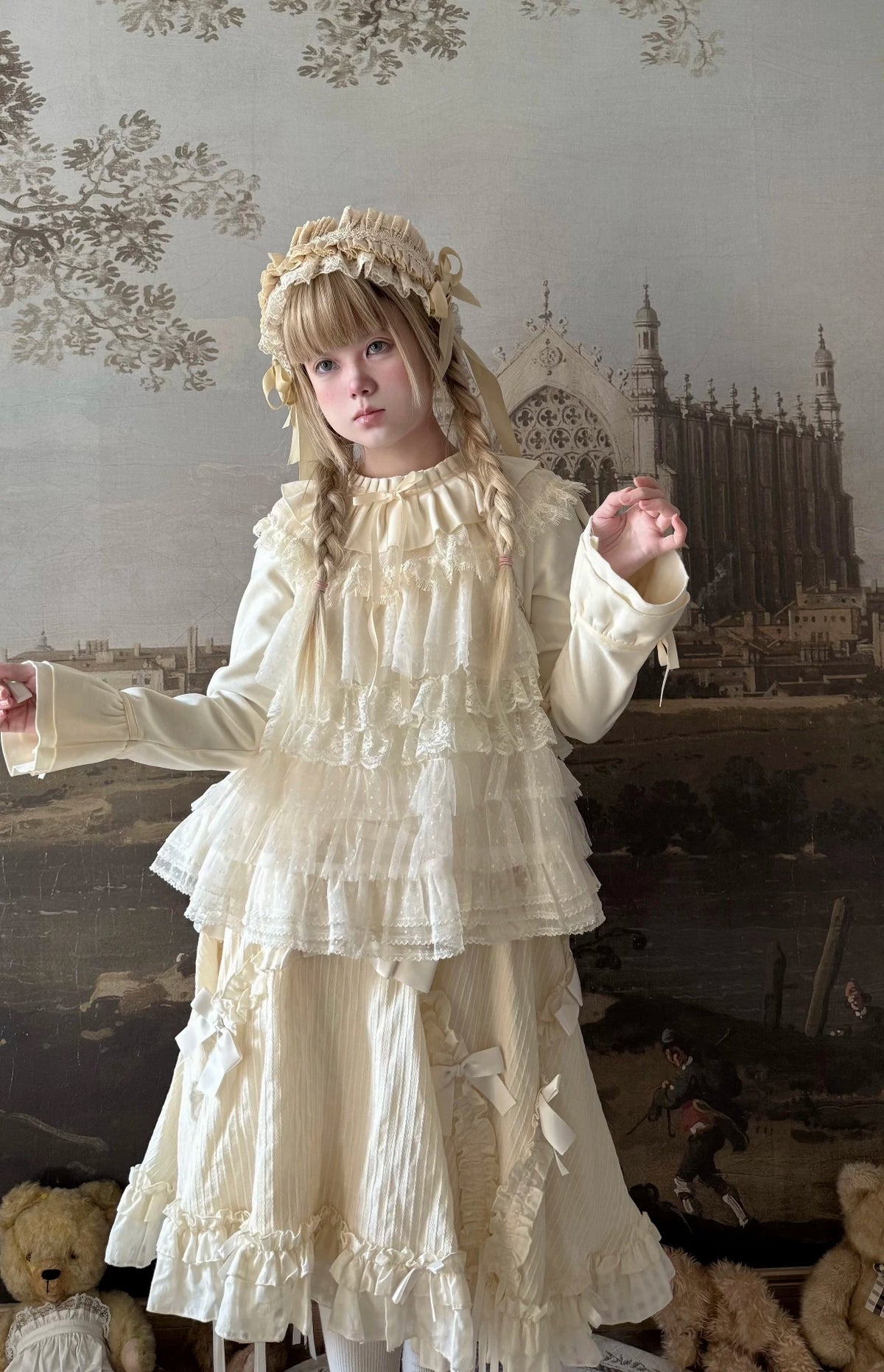 Himawari - Sweet Lolita Long Sleeve Blouse, Tiered Ruffle Collar 45973:869726