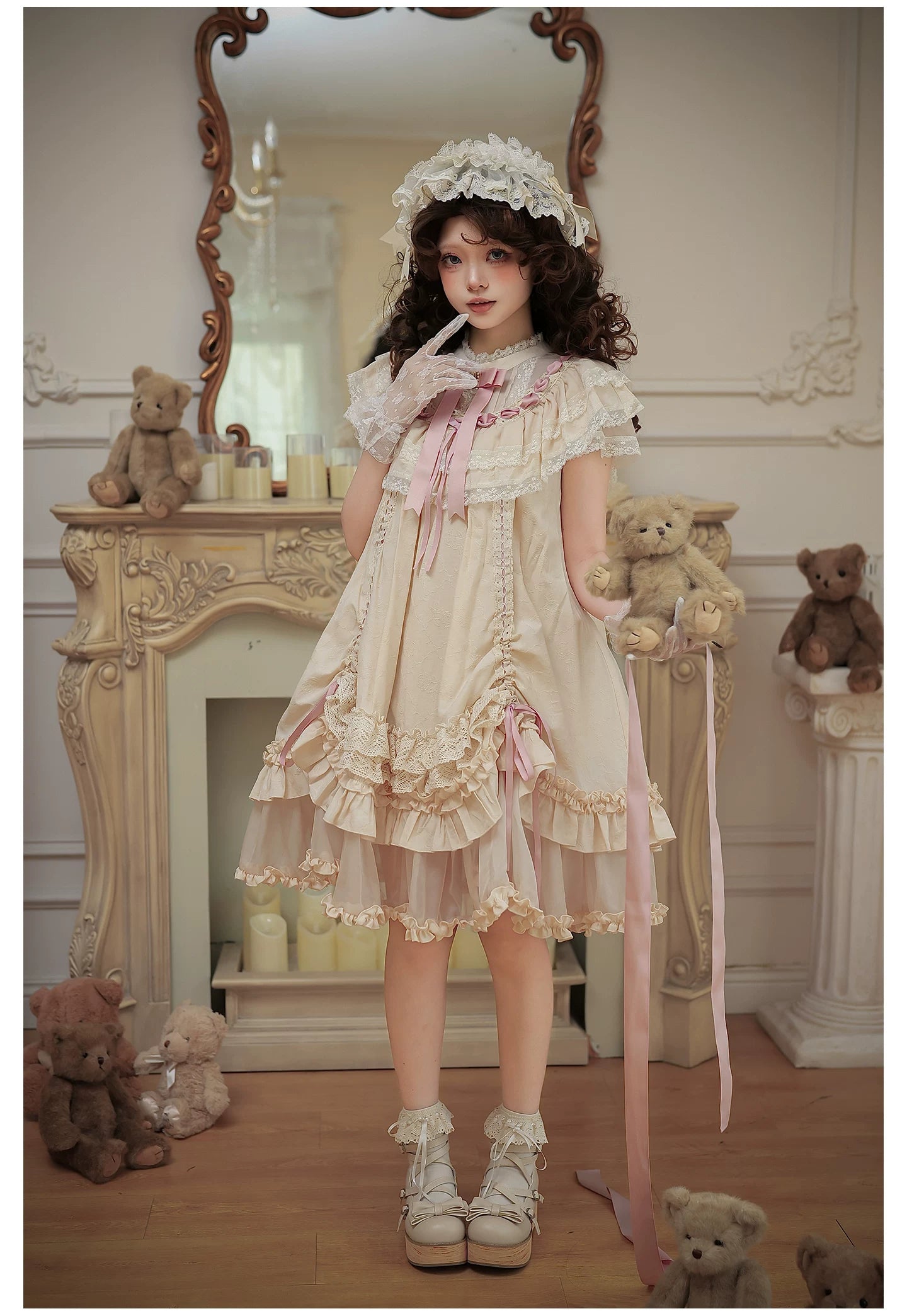 Lily's Dream - Cotton Lining Classic Lolita OP, Drawstring Liftable Hem 45539:854779