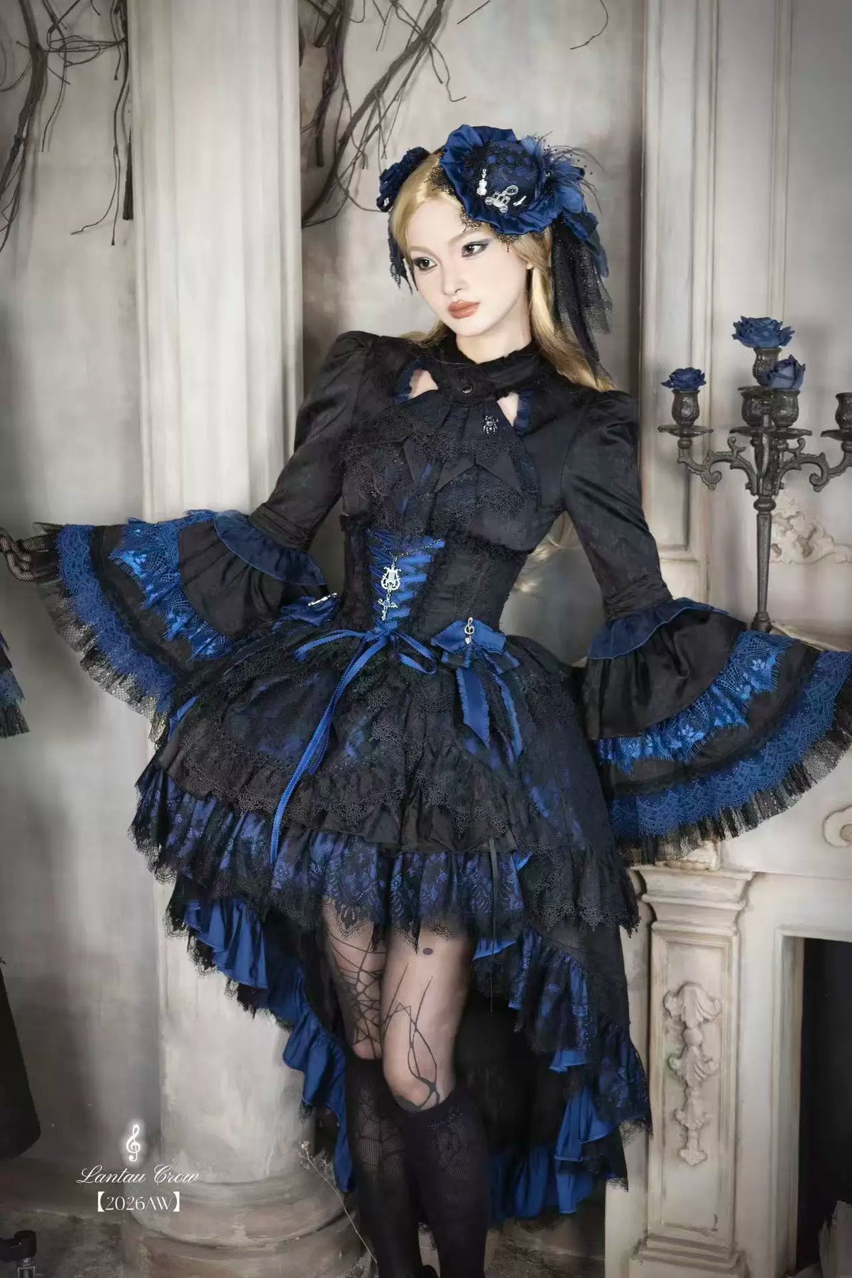 Requiem - Gothic Lolita Blouse & Skirt Set, Jacquard with Satin Lace 45969:869870