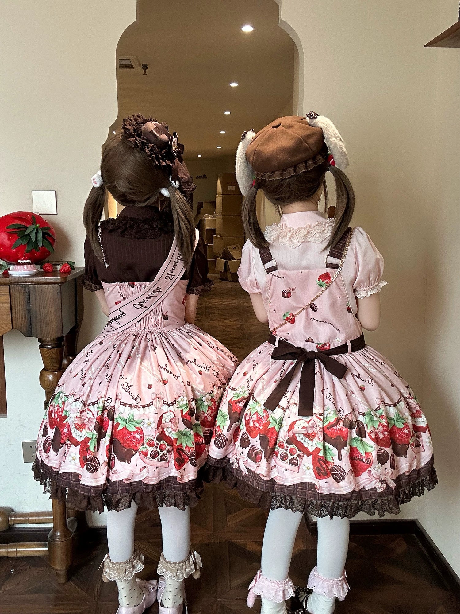 Strawberry Chocolate Lovers - Kawaii Lolita Embroidered Printed Dress 44882:840457