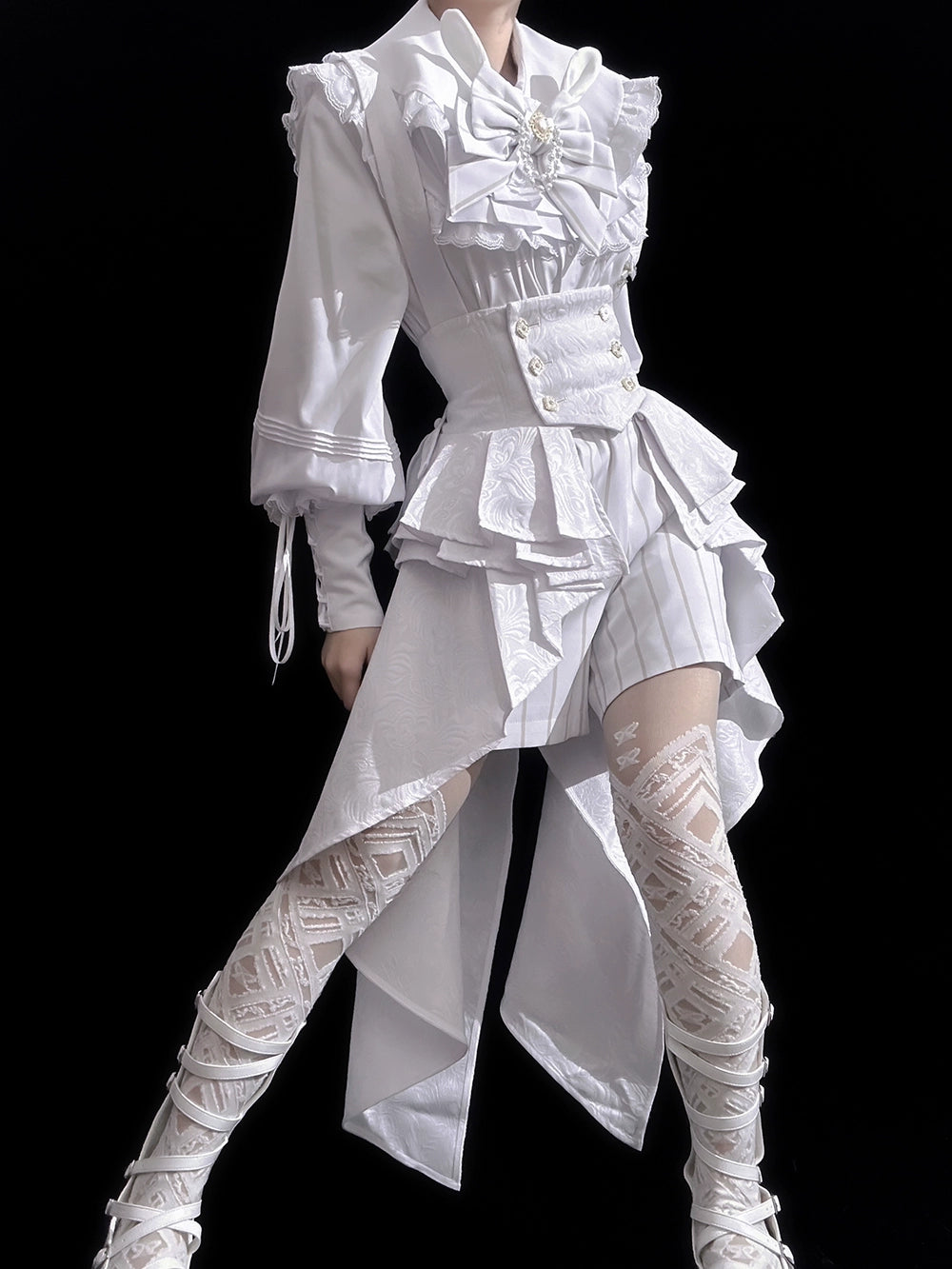 Princess Chronicles - Rabbit Theater White Moonlight - Ouji Lolita Shorts Set Corset and Rabbit Hat Accessory