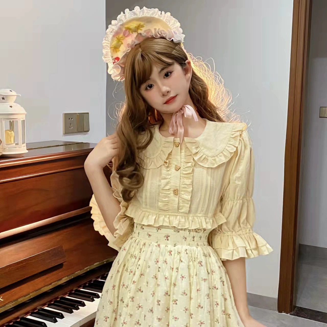 Suiyi - Sweetheart Knots - Sweet Lolita Dress Short Sleeve OP S Light yellow shirt