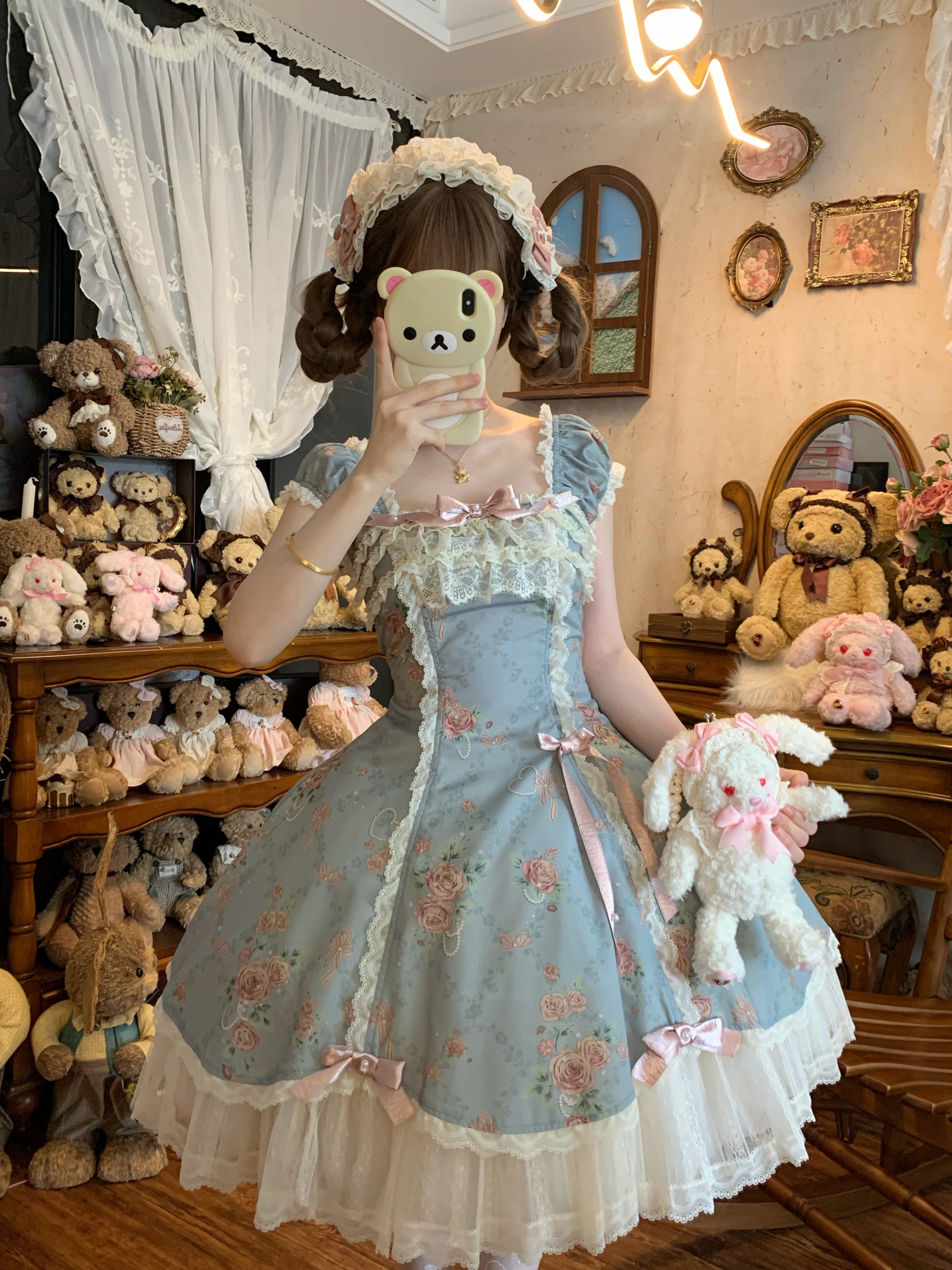 Pearl & Rose - Old School Lolita Floral Print Lolita OP Dress, Back Opening 45925:868400