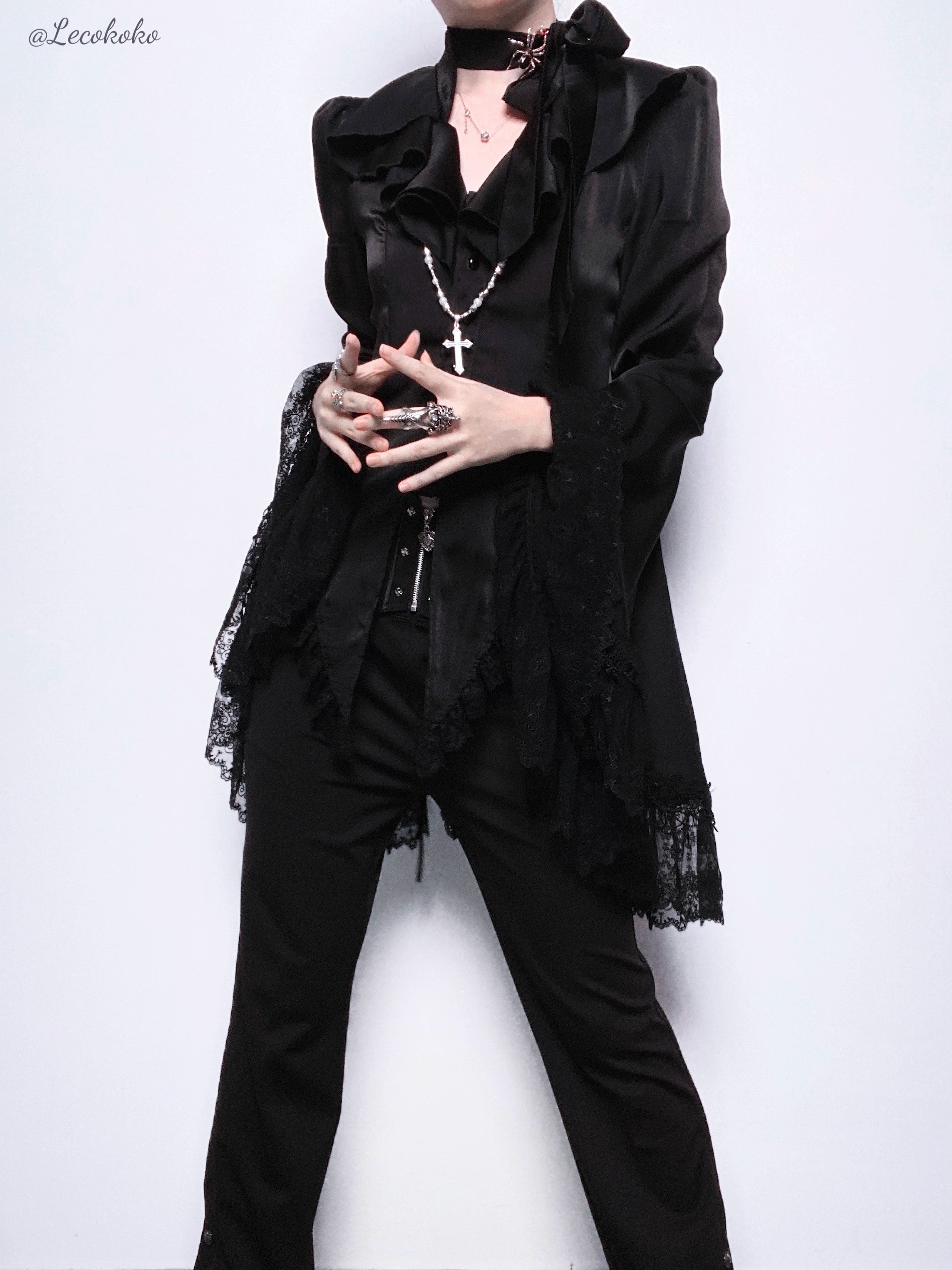 Acorn Lolita - Butterfly Shadow - Gothic Lolita Ruffled Shirt, Tailcoat Style