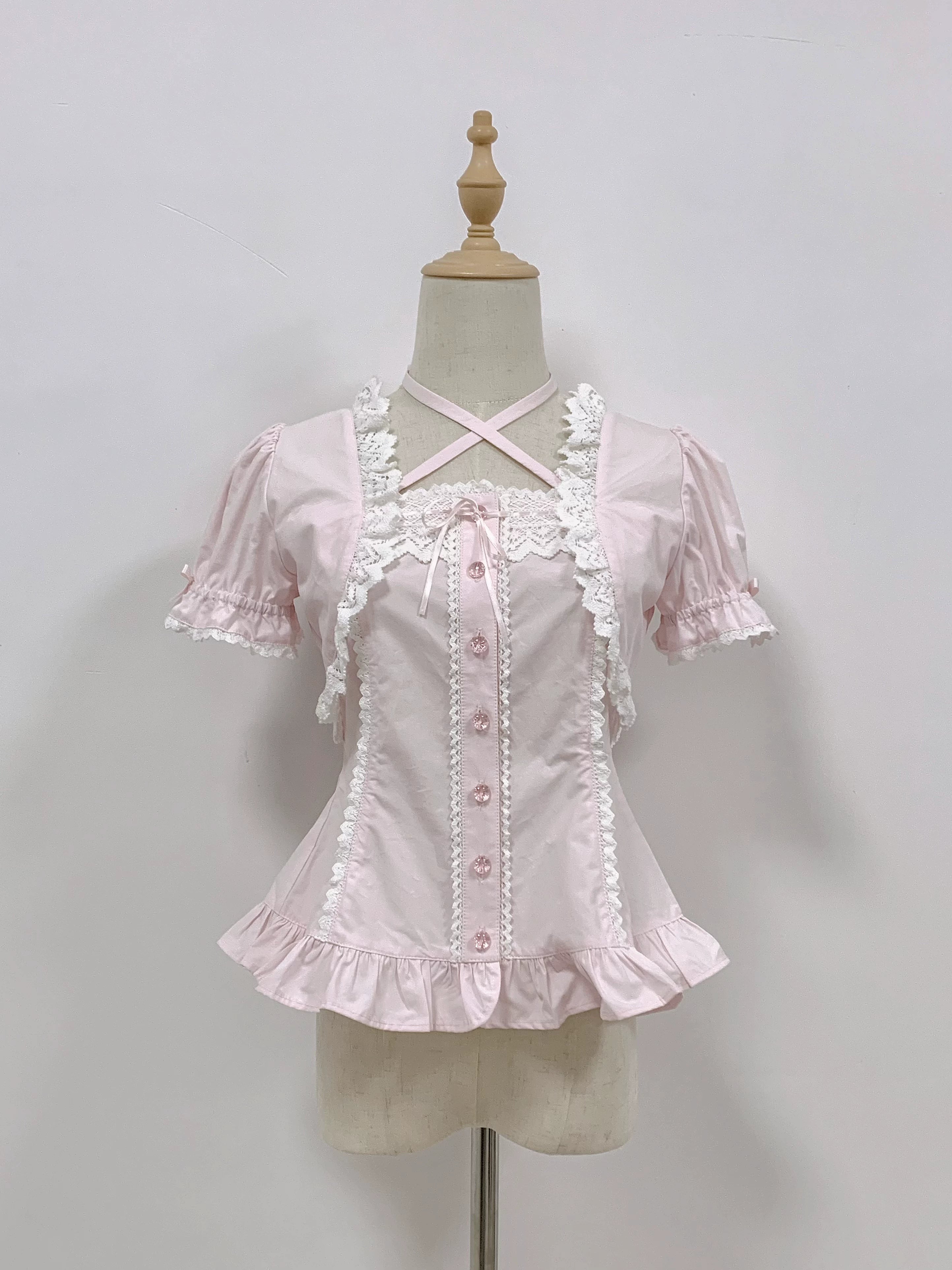 Haruhime Momoko - Cotton Old School Lolita Blouse, Cross Halter Neck