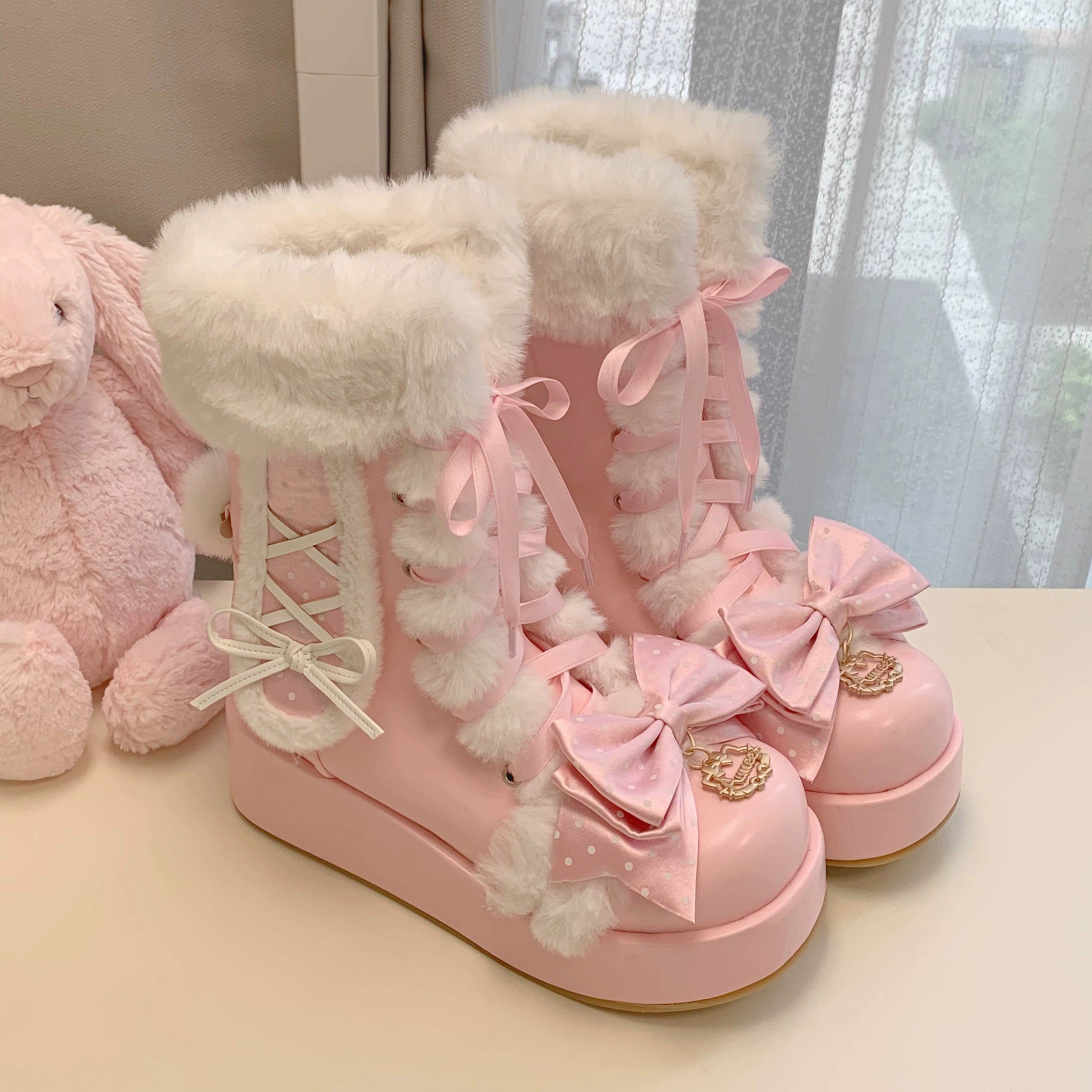 Aimee - Cherry Snow Bunny Ears - Winter Sweet Lolita Boots, Bunny Ears (34 35 36 37 38 39 40 41) 44050:793561