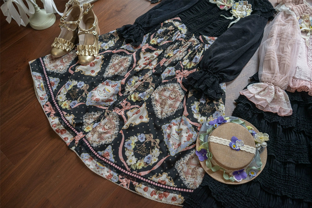 Miss Point~Cat Rose Tea~Sweet Lolita Skirt with Cute Prints Customized Size 42140:728156